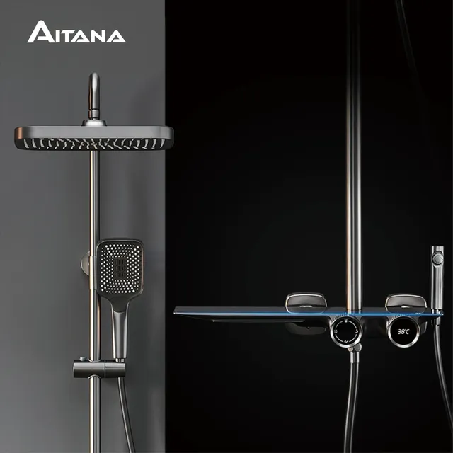 Système de douche de salle de bain en laiton gris odorde…