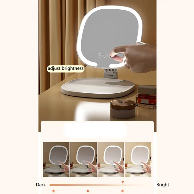 Miroir de maquillage pliable à lumière LED tricolore – vue 4