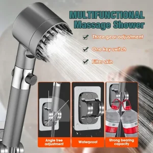 Pommeau de douche haute pression multifonctionnel, 3 modes, 03, filtre de douche, buse de pulvérisation