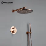 Ensemble de robinets de douche en or Rose brossé, robinet de salle de bains à pluie, mitigeur inverseur en laiton, Kit de Valve à bras mural à main de 8 à 12 pouces
