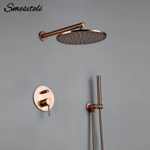 Ensemble de robinets de douche en or Rose brossé, robinet de salle de bains à pluie, mitigeur inverseur en laiton, Kit de Valve à bras mural à main de 8 à 12 pouces