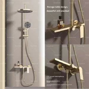 Ensemble de douche doré, salle de bains, mélangeur à bec multifonction avec douche à main, hôtel appartement, baignoire, rehausseur de systèmes de douche