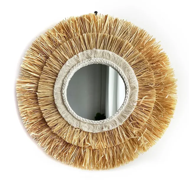 Miroir mural rond en raphia à deux niveaux – vue 4