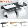 Porte papier toilette mural double tablette rangement téléphone alliage aluminium fini mat noir doré gris minimaliste