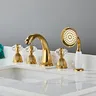 Robinetterie lavabo quatre pièces laiton doré poli bec… – vue 3