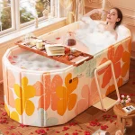 Baignoire autoportante rose 1 pièce, baignoire pliante portable pour adulte, adaptée à la baignoire de voyage