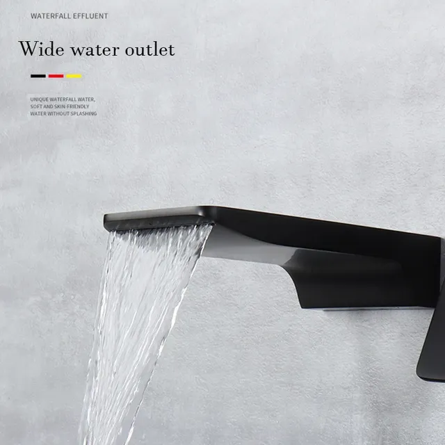Mitigeur vasque mural cascade cuivre noir mat bec plat… – vue 2