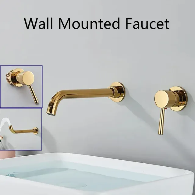 Robinet de lavabo en or brossé/noir – vue 2