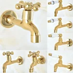 Robinet d&rsquo;extérieur de luxe en laiton doré, robinet de jardin, robinet mural de salle de bains, Machine à laver, robinet de vadrouille simple à froid