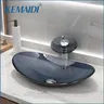 Vasque verre trempé ovale aplatie bleu gris fumée rebord… – vue 2