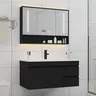Meuble vasque suspendu noir finition bois texturé lavabo… – vue 1