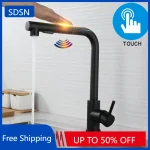 Robinet d&rsquo;évier de cuisine tactile noir mat, mitigeur d&rsquo;évier de cuisine chaud et froid en acier inoxydable, robinet de cuisine extractible tactile sensible