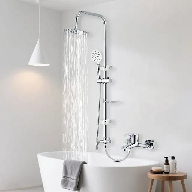 Colonne de douche ronde noire chromée pour salle de bains – vue 2