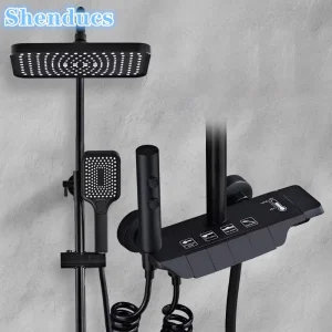 Pommeau de douche HOShower en laiton massif, système de piano noir, chaud et froid HOmall Fets, pluie, luxe Pommeau de douche HOShower en laiton massif, système de piano noir, chaud et froid HOmall Fets, pluie, luxe