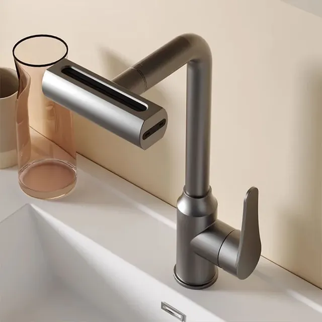 Robinet de lavabo gris en acier inoxydable – vue 3