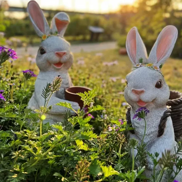 Bassin de maintien créatif en résine de lapin pour jardin – vue 2