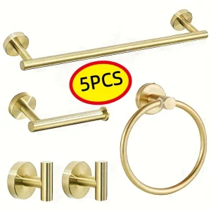 Accessoires de salle de bains, matériel mural 5 pièces, porte-serviettes en acier inoxydable, anneau porte-serviettes, crochet porte-papier hygiénique, kit de salle de bains Accessoires de salle de bains, matériel mural 5 pièces, porte-serviettes en acier inoxydable, anneau porte-serviettes, crochet porte-papier hygiénique, kit de salle de bains