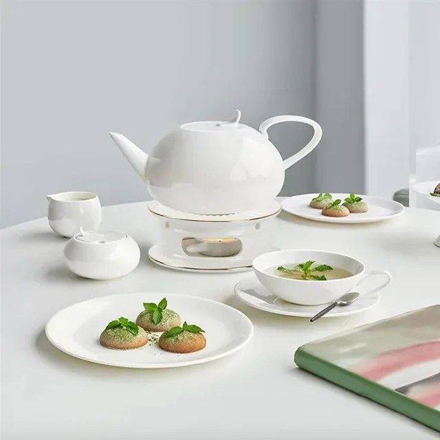 Chauffe théière porcelaine blanche bordure dorée… – vue 4