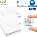 Interrupteur d&rsquo;éclairage Wifi et RF sans fil, panneau d&rsquo;interrupteur mural à bouton-poussoir 433 MHz, mini module disjoncteur 110-220 V 10 A, commande vocale, synchronisation compatible avec Tuya, Google Home, Alexa