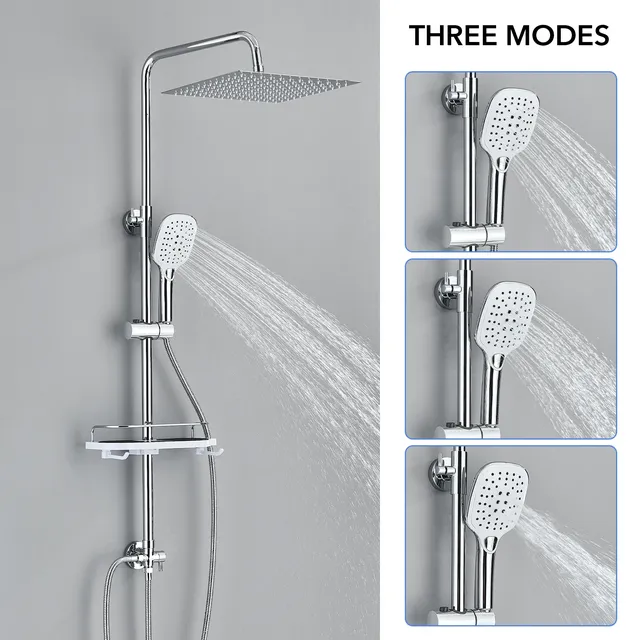 Ensemble de douche à effet pluie simple chromé – vue 2