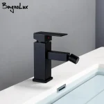 Robinet de Bidet en or brossé, robinet d&rsquo;évier de salle de bains, buse ronde pivotante à 360 degrés, mélangeur chaud et froid carré monté sur le pont