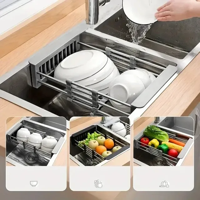 Évier égouttoir pliant télescopique réglable panier… – vue 5
