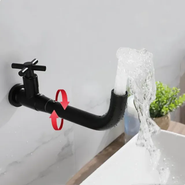Robinet mural lavabo inox 304 brossée noir mat bec long… – vue 4