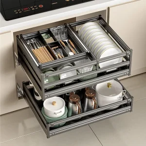 Armoires de cuisine extractibles, paniers de Style tiroir, bol, paniers de rangement de plats, Organization à trois couches, étagère épaisse
