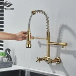 Robinet de cuisine à nervures murales, or, noir, vers le bas, évier de navire, eau chaude et froide, robinet de centre commercial, printemps, touristes, becs à chantourner, grue d&rsquo;évier