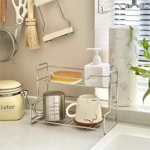 Support de rangement pour comptoir de cuisine, étagère à épices, panier de rangement polyvalent en fil de fer pour salle de bains, articles de toilette, organisateur de tasses