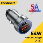Essager 54W chargeur de voiture 5A Charge rapide Type C Charge rapide 3.0 QC PD 3.0 SCP USB chargeur de voiture pour Xiaomi Samsung Iphone chargeur