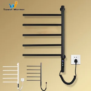 HOSmart-Porte-serviettes électrique à commande tactile, en acier inoxydable, rotatif, noir/blanc, T1