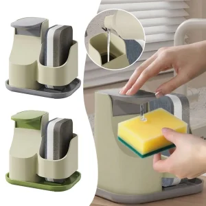 Distributeur de savon de cuisine réutilisable, ustensiles de cuisine, distributeur de savon facile à nettoyer avec porte-éponge, boîte de presse à savon liquide, comptoir Distributeur de savon de cuisine réutilisable, ustensiles de cuisine, distributeur de savon facile à nettoyer avec porte-éponge, boîte de presse à savon liquide, comptoir