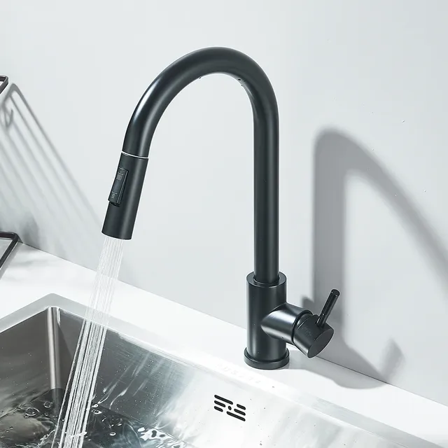 Robinet de cuisine noir flexible à nervures – vue 3