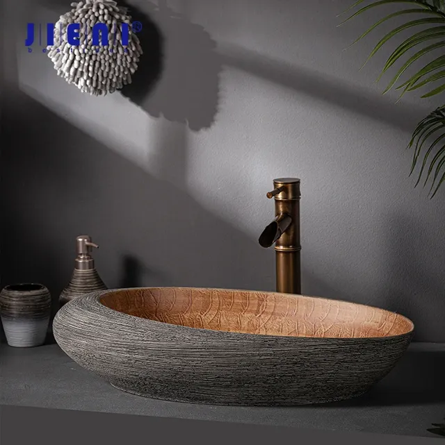 JIENI Art céramique salle de bain évier ensemble ovale… – vue 2