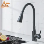 Robinet d&rsquo;évier de cuisine noir mat, tuyau d&rsquo;eau Flexible, bec rotatif à 2 Modes, mitigeur d&rsquo;eau froide et chaude à poignée unique, grue de lavabo
