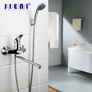 JIENI robinet mitigeur mural de baignoire de salle de bains, ensemble de robinets de douche avec douchette à main, bec Long de 250mm en acier inoxydable JIENI robinet mitigeur mural de baignoire de salle de bains, ensemble de robinets de douche avec douchette à main, bec Long de 250mm en acier inoxydable