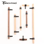 TENCHTWO Poignée et bouton d&rsquo;armoire en bois, laiton noir, noyer/hibêtre, poignée de meuble, placard de cuisine, tiroir, porte, poignées de garde-robe plus longues