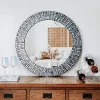 Miroir mural de maquillage circulaire en bois, miroir mural décoratif, lavabo de maison, miroir de salle de bains, accessoires de fixation de salle de bains