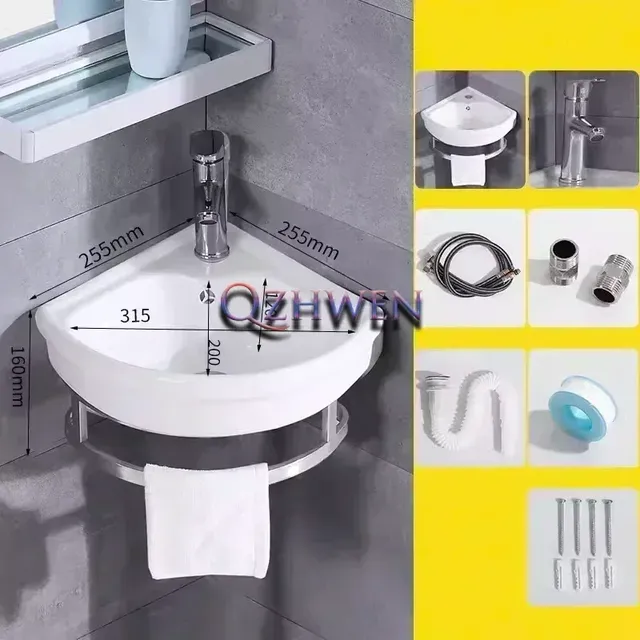 Lavabo mural en céramique pour petit appartement – vue 2