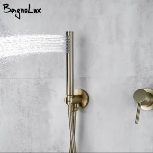 Douche à main salle de bain robinet de douche robinet d&rsquo;eau chaude et froide support de douche en laiton et acier inoxydable 1.5M tuyau mélangeur mural