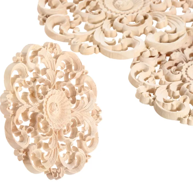 Applique sculptée en bois à motif de fleurs rondes non… – vue 5