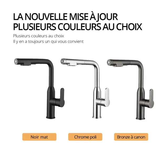 Robinet de cuisine mélangeur d'évier en métal à canon – vue 6