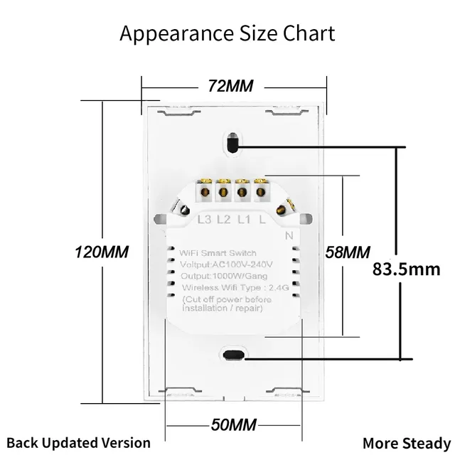 Tuya US WiFi interrupteur mural intelligent RF433 1/2/3… – vue 5