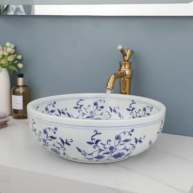 Vasque ronde porcelaine émaillée blanche brillante décor… – vue 5