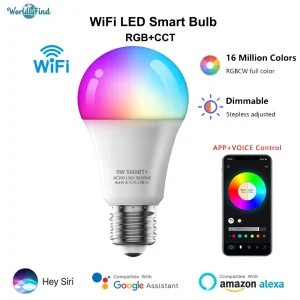 Ampoule LED intelligente RGB E27, 220V 110V 10W, application Wifi, commande vocale pour IOS, Google Alexa, avec fonction de synchronisation