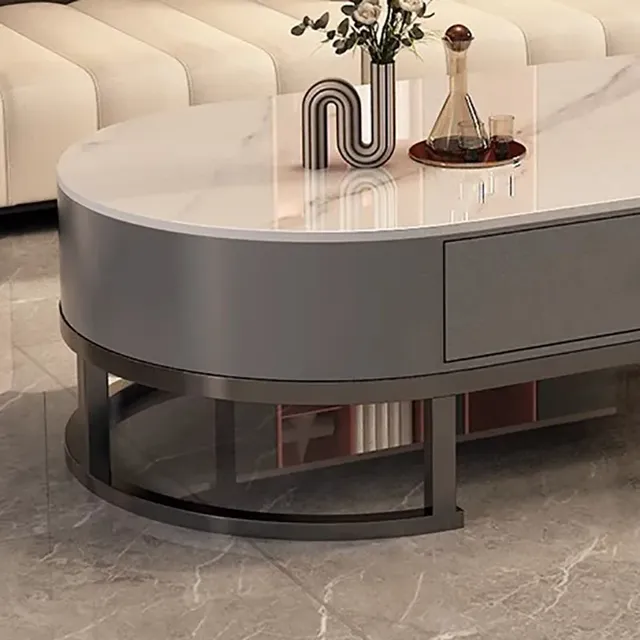 Table Basse à tiroir organisateur ovale avec rangement – vue 4