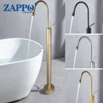 ZAPPO Robinet de baignoire autoportant à poignée unique sans pulvérisation à main Robinet mitigeur en laiton à levier unique Or brossé
