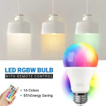 Ampoule télécommandée intelligente de couleur RGB, 16 lumières à couleur changeante, lumière de décoration intérieure E27, veilleuses d&rsquo;ambiance d&rsquo;éclairage en direct