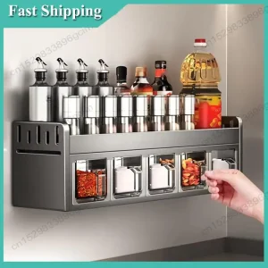 -BABQ Étagère à épices murale en acier inoxydable – Rangement multifonctionnel pour épices, pots et organisateurs de cuisine -BABQ Étagère à épices murale en acier inoxydable – Rangement multifonctionnel pour épices, pots et organisateurs de cuisine